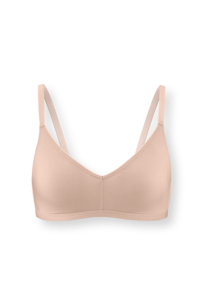 Women's V-Neck Bra in Chai on white background