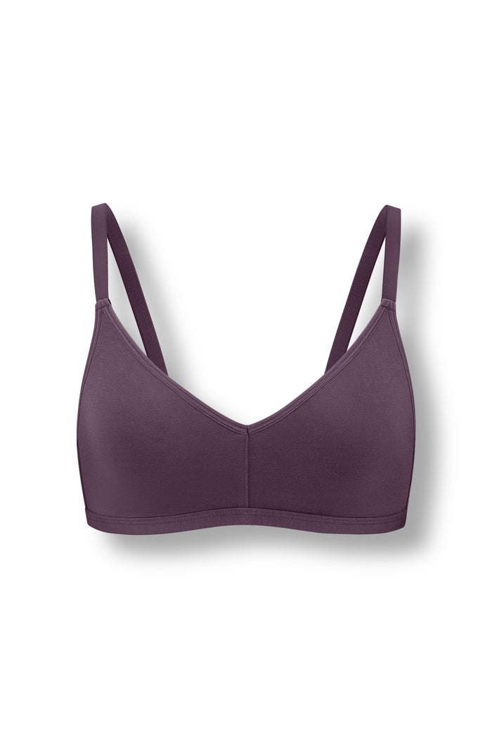 Women's V-Neck Bra in Currant on white background
