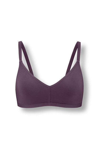 Women's V-Neck Bra in Currant on white background