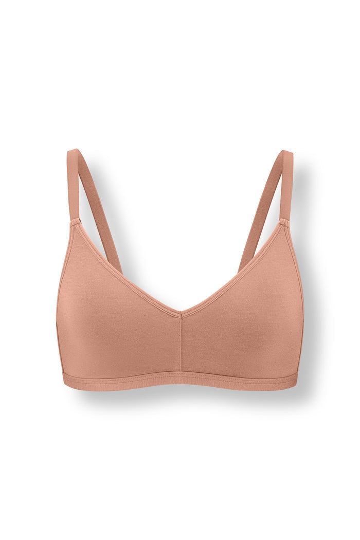 Women's V-Neck Bra in Latte on white background