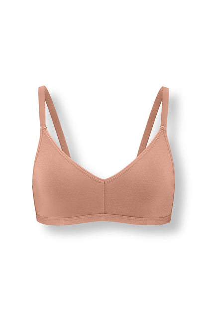 Women's V-Neck Bra in Latte on white background