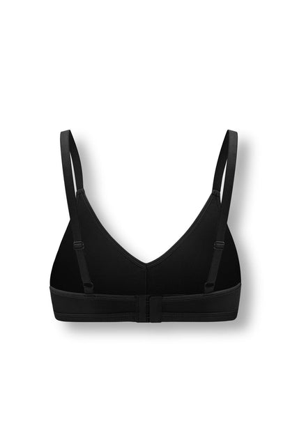 Back side of Women's V-Neck Bra in Midnight on white background