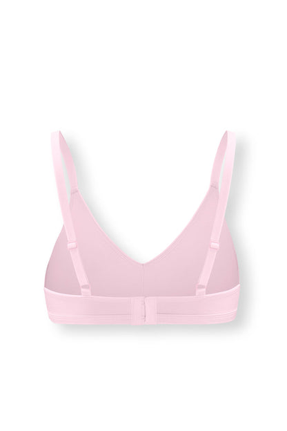 Back side of Women's V-Neck Bra in Peony on white background