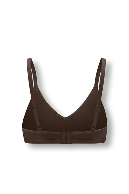 Back side of Women's V-Neck Bra in Toffee on white background
