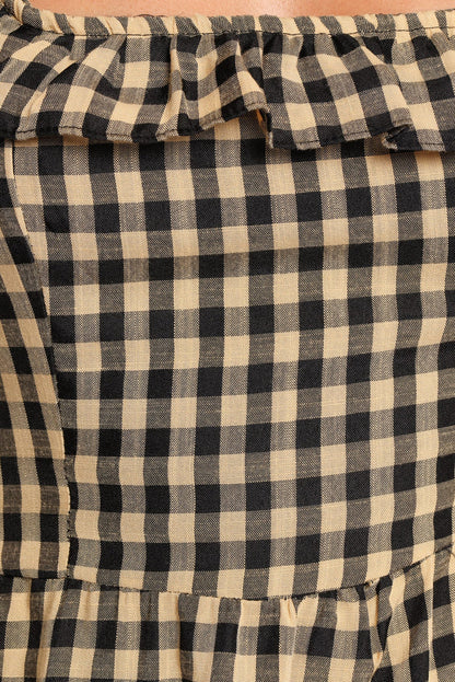Petal and Pup USA DRESSES Xenia Mini Dress - Black/Beige Gingham (Hold for Rack)