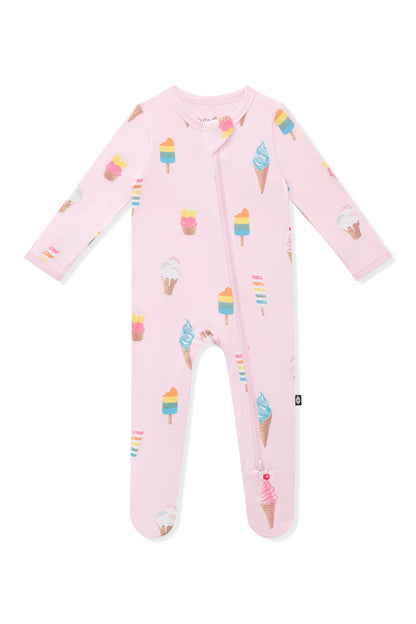 Pink Zippered Footie in Ice Cream print of white background