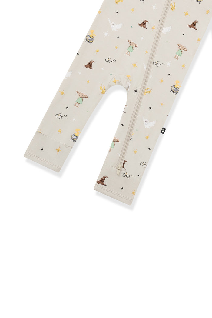 Bottom part of Beige Harry Potter patterned Zippered Romper on a white background
