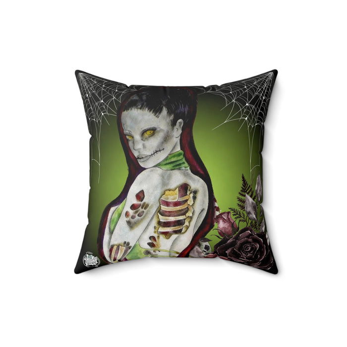 Zombie Lady Deadrah - Square Pillow, Home decor, Black Pillow