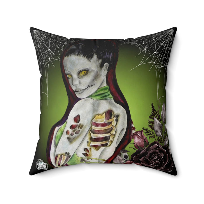 Zombie Lady Deadrah - Square Pillow, Home decor, Black Pillow